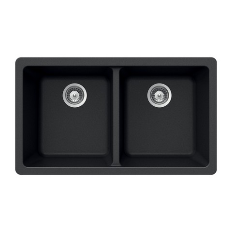 Picture of Houzer M-200U MIDNITE Quartztone Series Composite Granite Undermount 50 - 50 Double Bowl Kitchen Sink- Black