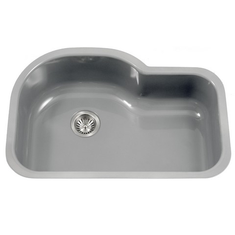 Porcela Series Porcelain Enamel Steel Undermount Offset Single Bowl Kitchen Sink- Slate -  FinalCut, FI2976427