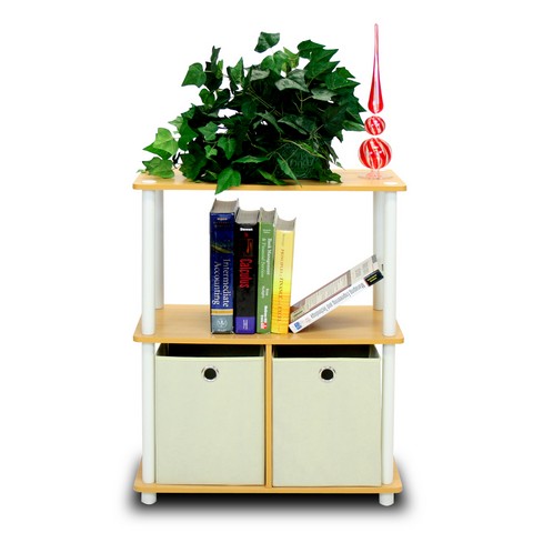 Turn-N-Tube Go Green 3-Tier Multipurpose Storage Rack Shelving Unit with Bins- Beech & White - 29.75 x 23.6 x 11.6 in.