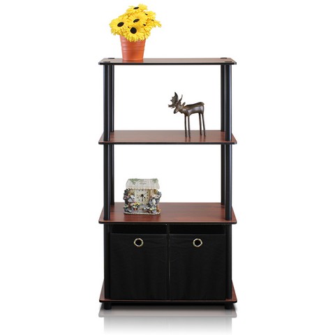 Go Green 4-Tier Multipurpose Storage Rack Shelving Unit with Bins- Dark Cherry & Black - 43.25 x 23.6 x 11.6 in.