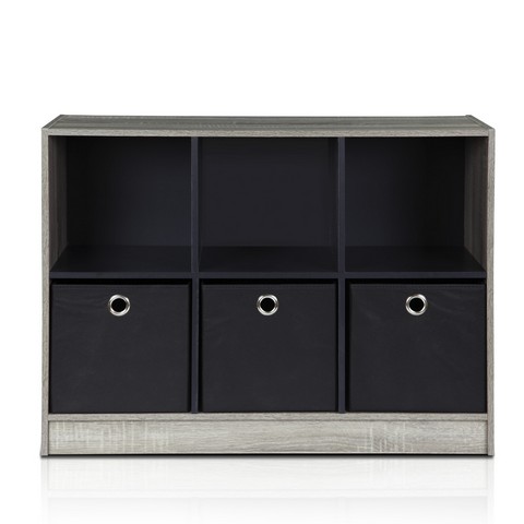 Basic 3 x 2 in. Bookcase Storage with Bins, French Oak Grey & Black