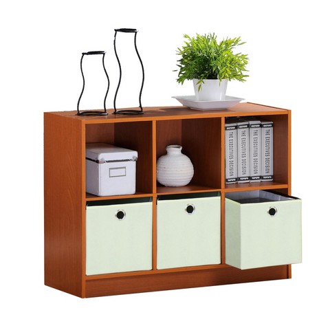 Basic 3 x 2 in. Bookcase Storage with Bins- Light Cherry & Ivory