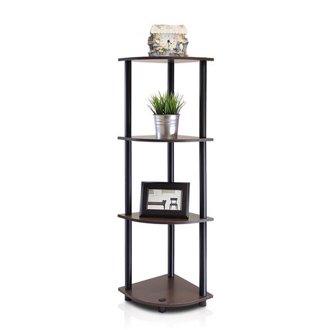 Turn-N-Tube 4-Tier Corner Display Rack Multipurpose Shelving Unit, Dark Brown Grain & Black - 43.5 x 11.6 x 11.6 in -  Highkey, LR370651