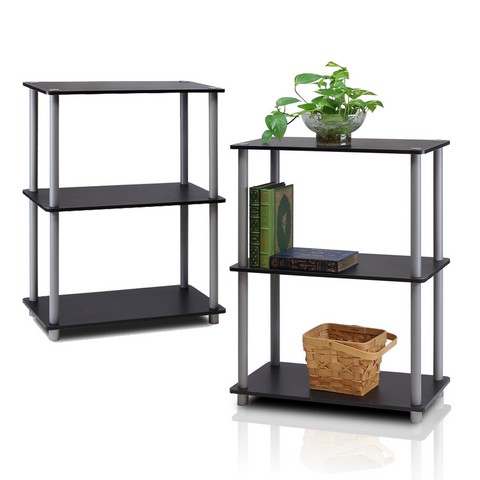 3-Tier Compact Multipurpose Shelf Display Rack - Black & Grey - Set of 2