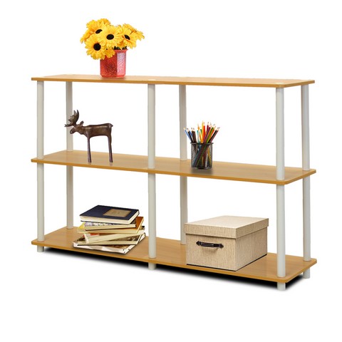 Turn-N-Tube 3-Tier Double Size Storage Display Rack, Beech & White - 29.5 x 47.2 x 11.6 in.