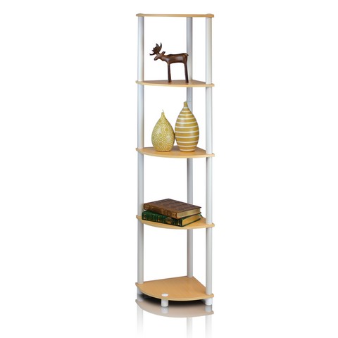 Turn-N-Tube 5 Tier Corner Display Rack Multipurpose Shelving Unit, Beech & White - 57.7 x 11.6 x 11.6 in.