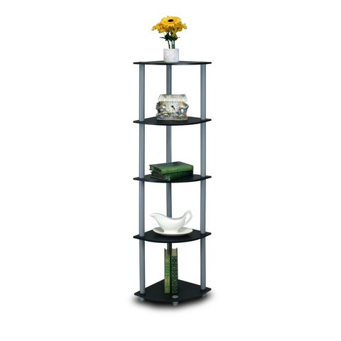 Turn-N-Tube 5 Tier Corner Display Rack Multipurpose Shelving Unit, Black & Grey - 57.7 x 11.6 x 11.6 in -  Highkey, LR370922