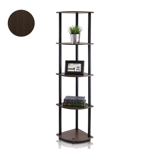 Turn-N-Tube 5 Tier Corner Display Rack Multipurpose Shelving Unit, Dark Brown Grain & Black - 57.7 x 11.6 x 11.6 in -  Highkey, LR93515