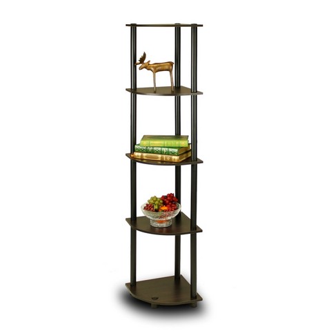 Turn-N-Tube 5 Tier Corner Display Rack Multipurpose Shelving Unit, Espresso & Black - 57.7 x 11.6 x 11.6 in -  Highkey, LR25367