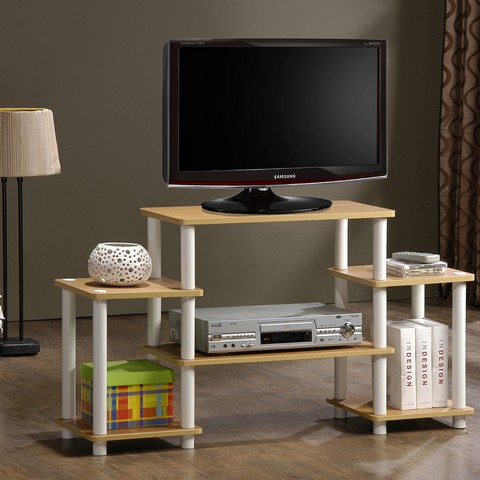 Picture of Furinno Turn-N-Tube No Tools Entertainment Center- Beech & White - 22.85 x 41.5 x 11.6 in.