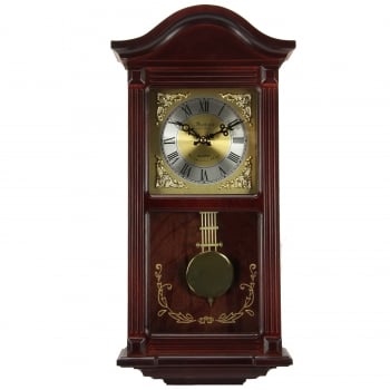 Picture of Bedford Clock Collection BED1423MAH Mahogany Cherry Wood 22 in. Wall Clock with Pendulum & Chimes
