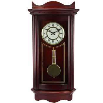 Picture of Bedford Clock Collection BED1247CHR Weathered Cherry Wood 25 in. Wall Clock with Pendulum
