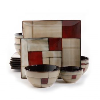 Picture of Gibson 92703.16 Elite Azeal Double Bowl Dinnerware Set, Taupe - 16 Piece