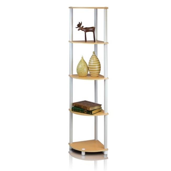 Turn-N-Tube 5 Tier Corner Display Rack Multipurpose Shelving Unit Beech & Whi...