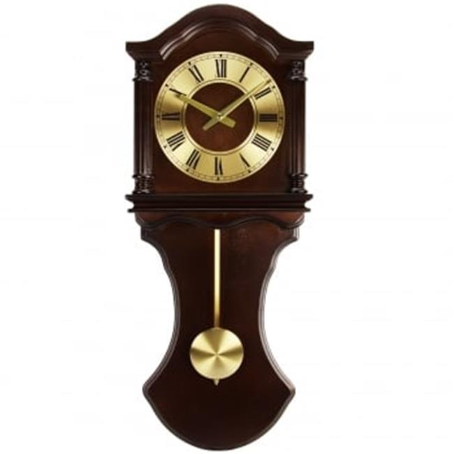 Bedford Clock Collection BED1712 Chocolate Wood Wall Clock with Pendulum & Ch...