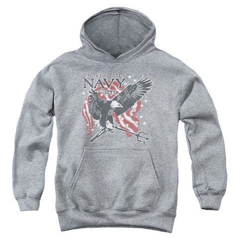 Navy-Trident Youth Pull-Over Hoodie - Athletic Heather - Small