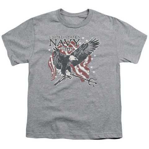 Navy-Trident Short Sleeve Youth 18-1 Tee- Athletic Heather - Large