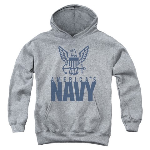 Navy-Eagle Logo Youth Pull-Over Hoodie- Athletic Heather - Large