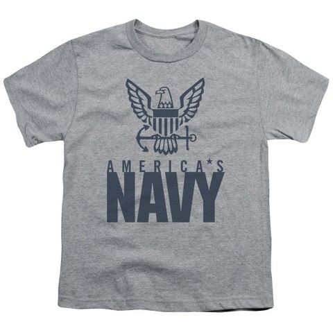 Navy-Eagle Logo Short Sleeve Youth 18-1 Tee- Athletic Heather - Medium