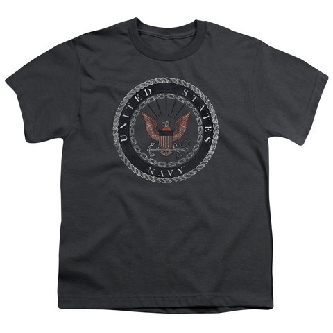 Navy-Rough Emblem Short Sleeve Youth 18-1 Tee- Charcoal - Medium