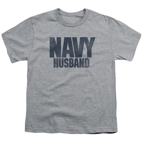 Navy-Husband Short Sleeve Youth 18-1 Tee- Athletic Heather - Small
