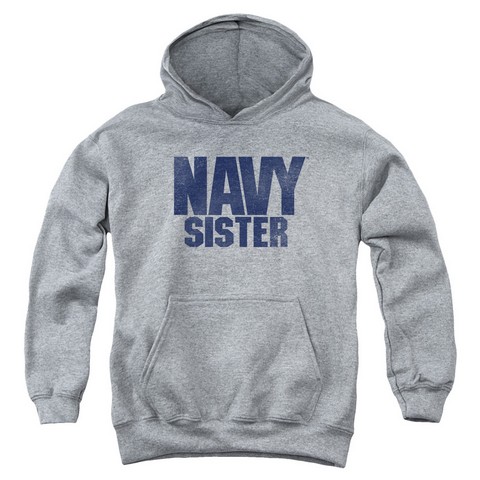 Navy-Sister Youth Pull-Over Hoodie- Athletic Heather - Medium