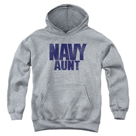 Navy-Aunt Youth Pull-Over Hoodie- Athletic Heather - Large
