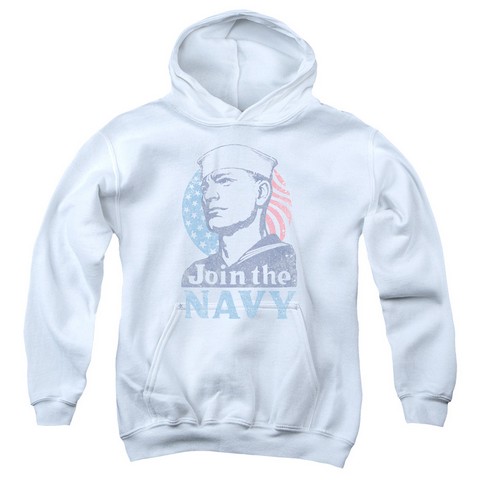 Navy-Join Now Youth Pull-Over Hoodie- White - Small
