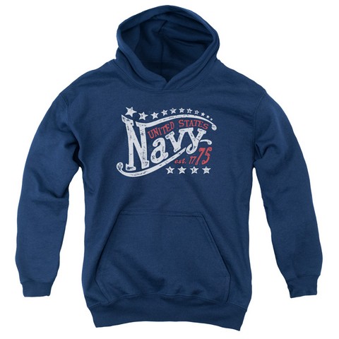 Navy-Stars Youth Pull-Over Hoodie- Navy - Medium