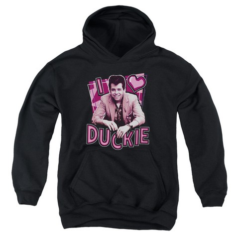Pretty In Pink-I Heart Duckie Youth Pull-Over Hoodie- Black - Small