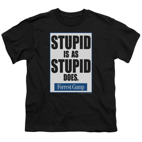 Forrest Gump-Stupid Is Short Sleeve Youth 18-1 Tee- Black - Large