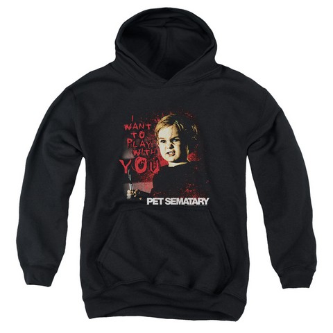 Pet Sematary-I Want To Play Youth Pull-Over Hoodie- Black - Medium