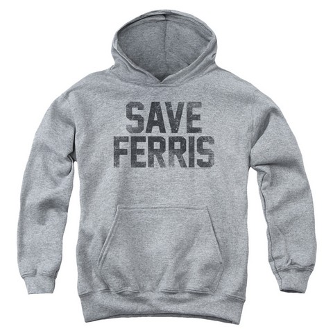 Ferris Bueller-Save Ferris Youth Pull-Over Hoodie- Athletic Heather - Large