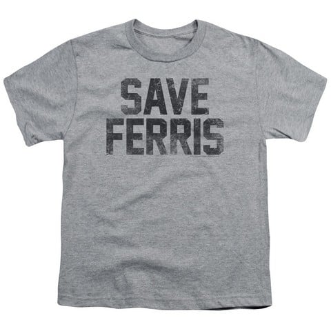Ferris Bueller-Save Ferris Short Sleeve Youth 18-1 Tee- Athletic Heather - Medium