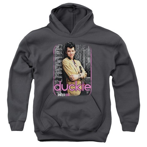 Pretty In Pink-Just Duckie Youth Pull-Over Hoodie- Charcoal - Medium