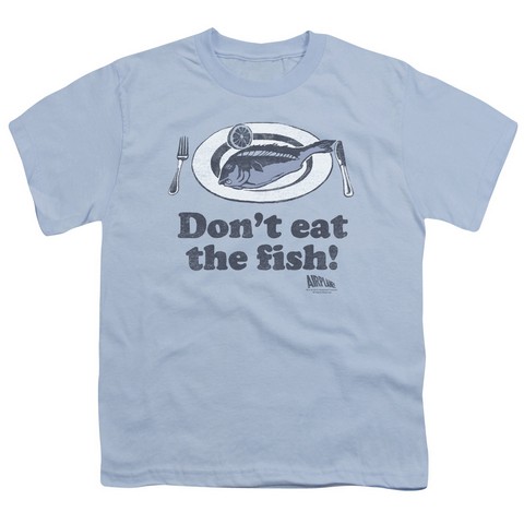 Airplane-Do Not Eat The Fish Short Sleeve Youth 18-1 Tee- Light Blue - Small