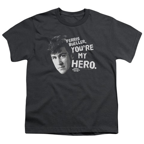 Ferris Bueller-My Hero Short Sleeve Youth 18-1 Tee- Charcoal - Medium