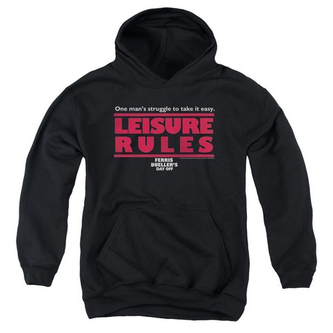 Ferris Bueller-Leisure Rules Youth Pull-Over Hoodie- Black - Medium