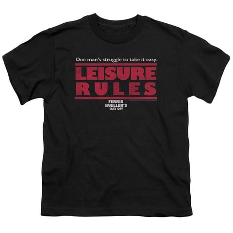 Ferris Bueller-Leisure Rules Short Sleeve Youth 18-1 Tee- Black - XL