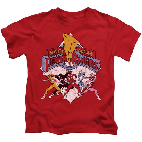 Power Rangers-Retro Rangers Short Sleeve Juvenile 18-1 Tee- Red - Medium 5-6