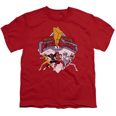 Power Rangers-Retro Rangers Short Sleeve Youth 18-1 Tee- Red - Medium