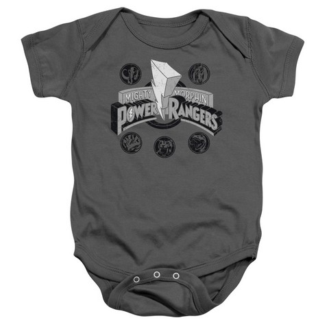 Power Rangers-Power Coins Infant Snapsuit- Charcoal - Medium 12 Months