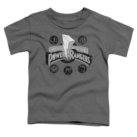 Power Rangers-Power Coins Short Sleeve Toddler Tee- Charcoal - Medium 3T