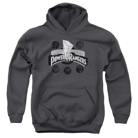 Power Rangers-Power Coins Youth Pull-Over Hoodie- Charcoal - Small
