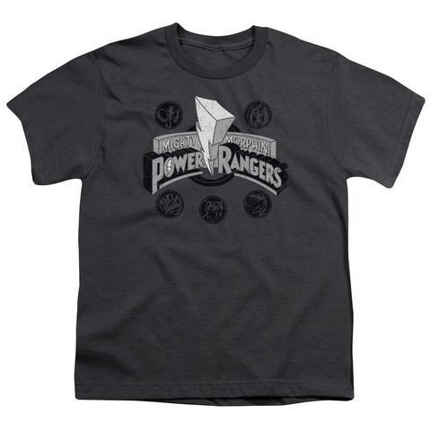 Power Rangers-Power Coins Short Sleeve Youth 18-1 Tee- Charcoal - Medium