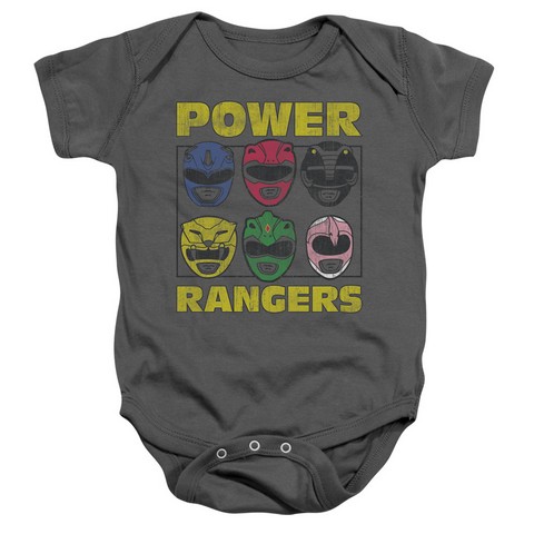 Powr Rangers-Ranger Heads Infant Snapsuit- Charcoal - Medium 12 Months