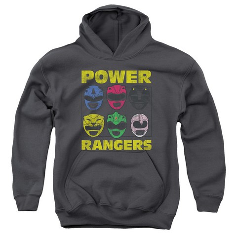 Powr Rangers-Ranger Heads Youth Pull-Over Hoodie- Charcoal - Medium