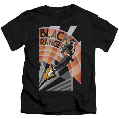 Power Rangers-Black Ranger Deco Short Sleeve Juvenile 18-1 Tee- Black - Medium 5-6