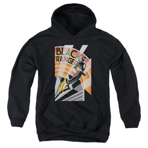Power Rangers-Black Ranger Deco Youth Pull-Over Hoodie- Black - Medium