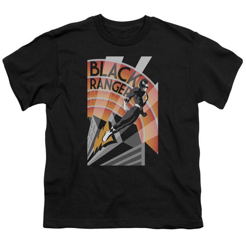 Power Rangers-Black Ranger Deco Short Sleeve Youth 18-1 Tee- Black - Medium